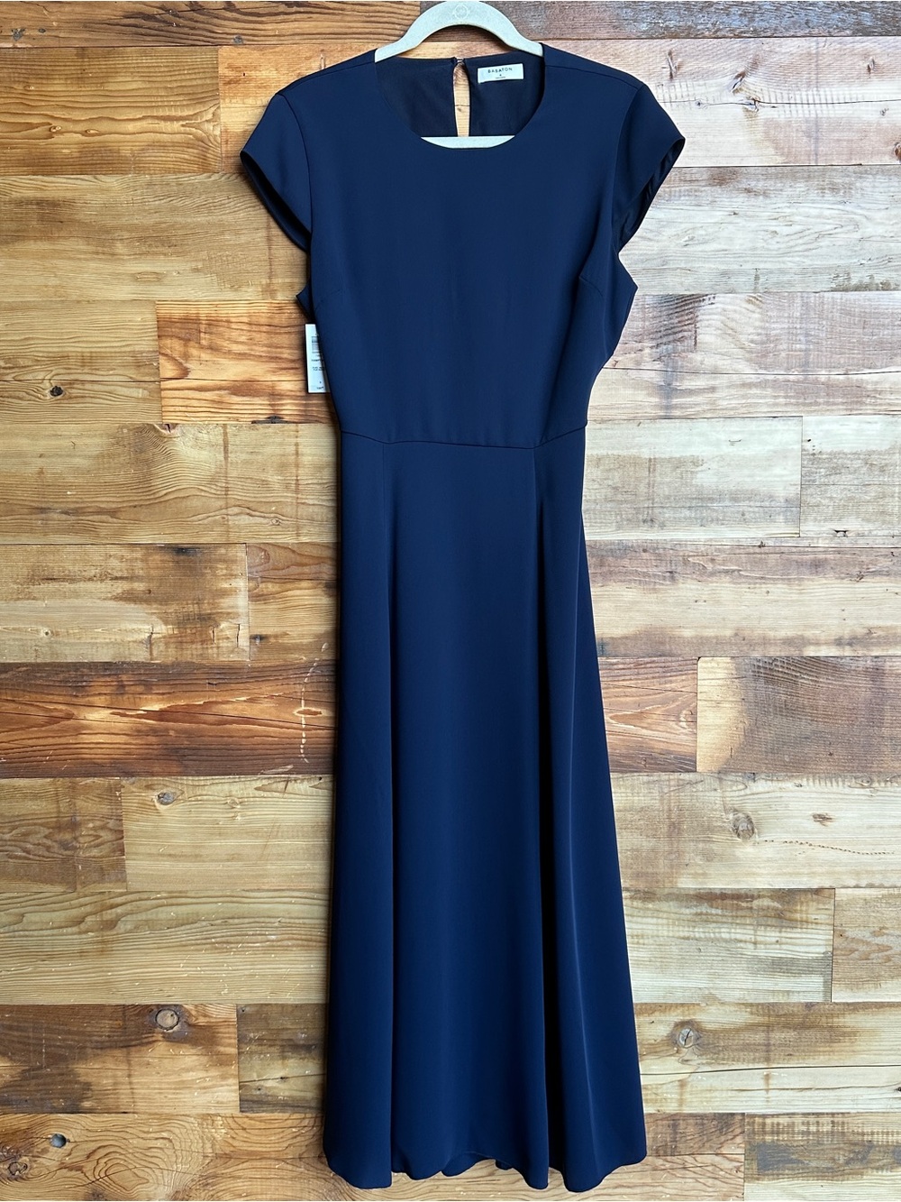 Babaton Aritzia Navy blue Cap-Sleeve Midi Dress Side Slit Size 6 NWT